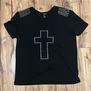 Forever 21 Black Tee with Studded Cross